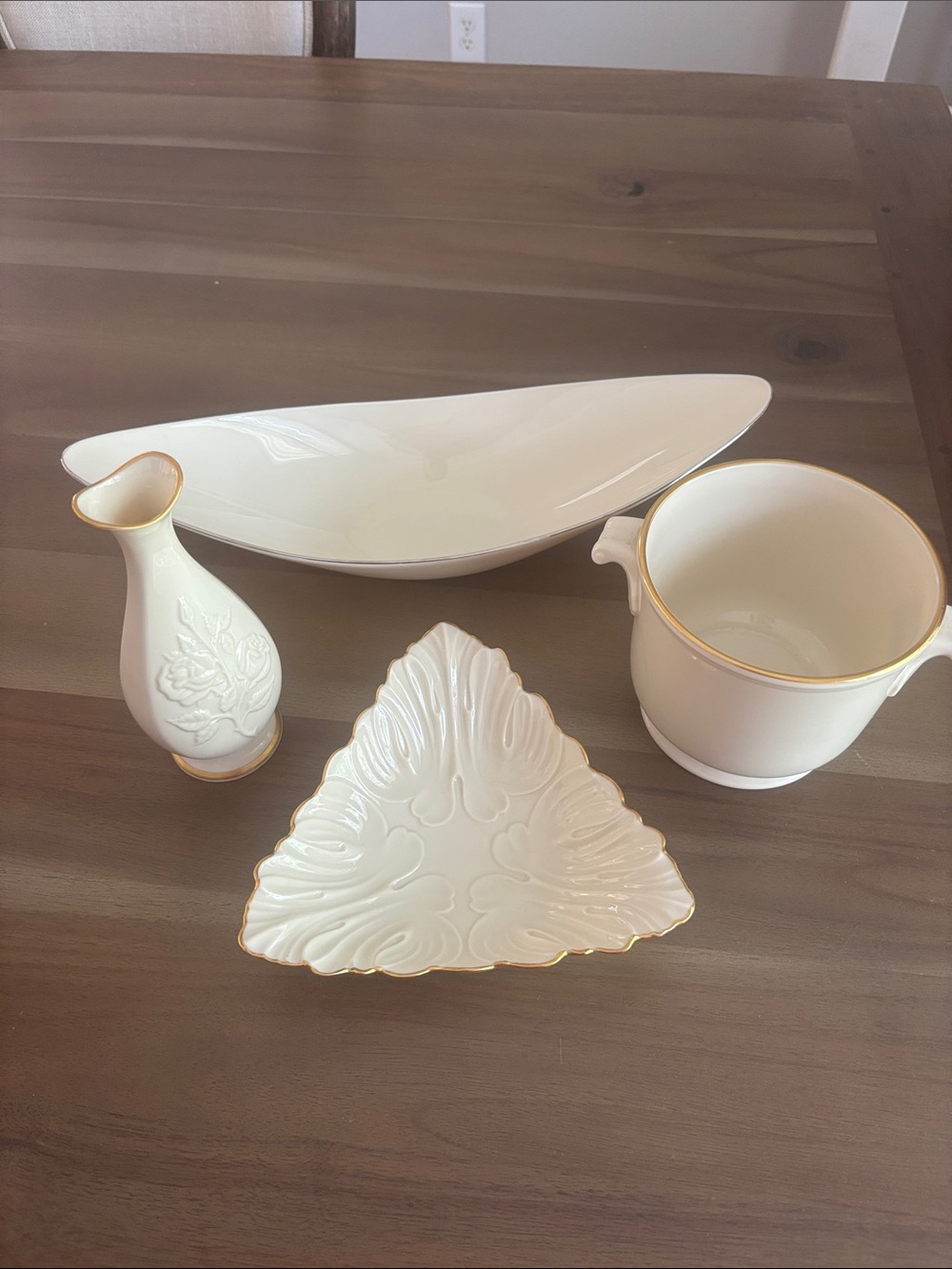 Elegant Cream Ceramic Serving Set with 24k Gold Trim - 4-Piece